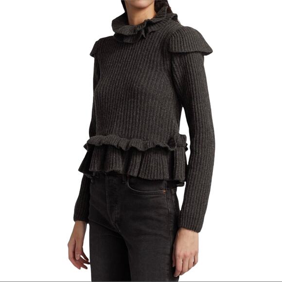 Ganni Phantom Gray Ruffle Open Back Wool Sweater XS NWT - Picture 11 of 12